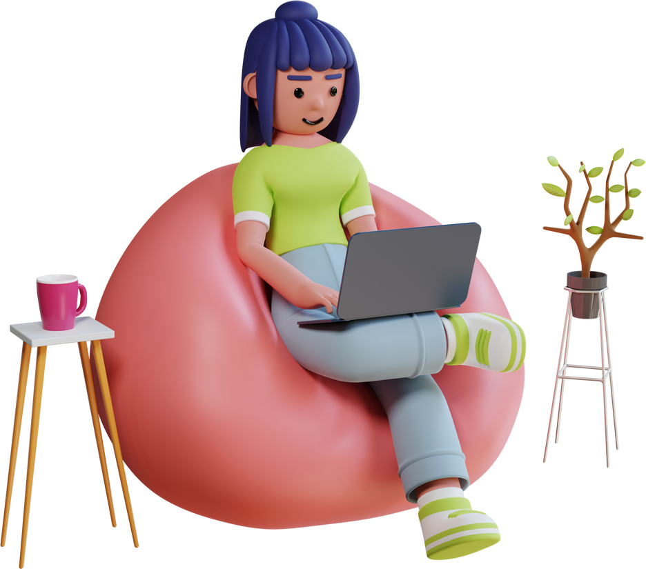 Woman Working From Home 3D Illustration